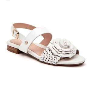 Taryn Rose Virginia Sandal Rose Rosette Leather Shoe White Arch Support 6.5 NEW